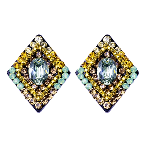 Brinco perla triangular com strass e cristais – base preta