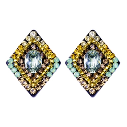 Brinco perla triangular com strass e cristais – base preta