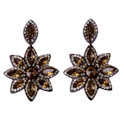Brinco de flor com cristais nos tons de dourado - base marrom