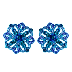 Brinco perla de flor vazada - base turquesa