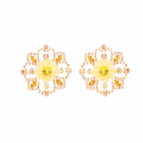 Brinco base froral rose cristais ligh peach