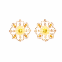Brinco base froral rose cristais ligh peach