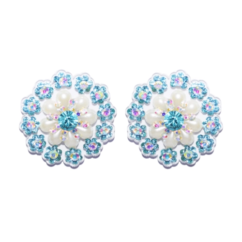 Brinco flor de perola e cristais multicoloridos