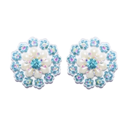 Brinco flor de perola e cristais multicoloridos