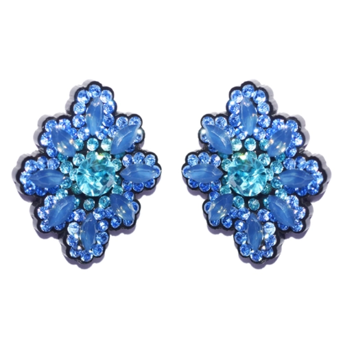 Brinco formato flor e cristais azul
