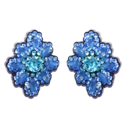 Brinco formato flor e cristais azul