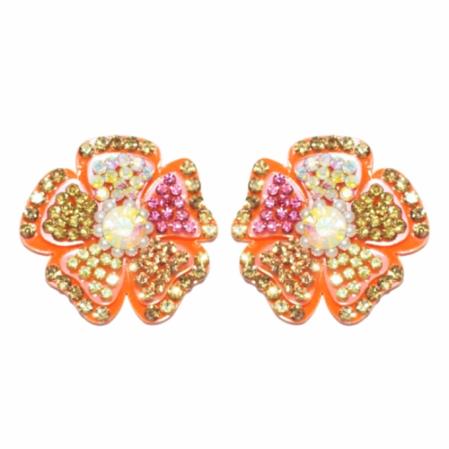 Brinco de flor com strass coloridos