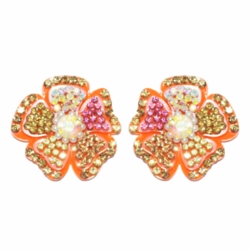 Brinco de flor com strass coloridos