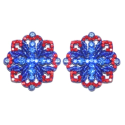 Brinco flor azul royal e vermelho com strass
