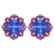 Brinco flor azul royal e vermelho com strass