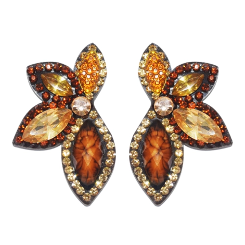 Brinco folha com strass e cristais