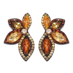 Brinco folha com strass e cristais