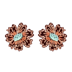 Brinco flor com strass rosa e miçangas