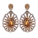 Brinco luxuoso dourado com pedra gota ambar e cristais
