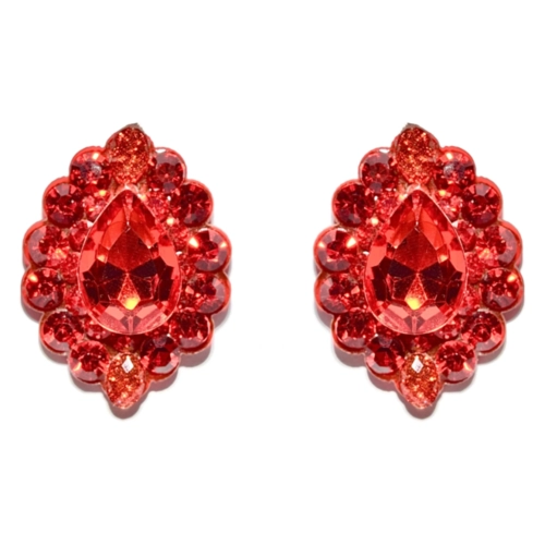 Brinco com strass vermelho e pedra central em gota estilo sofisticado feminino