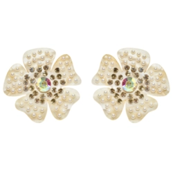 Brinco flor com pérolas e cristal dourado feminino romântico e elegante