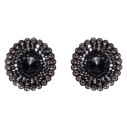 Brinco botão feminino preto com strass grafite moderno e elegante para festa