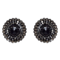 Brinco botão feminino preto com strass grafite moderno e elegante para festa