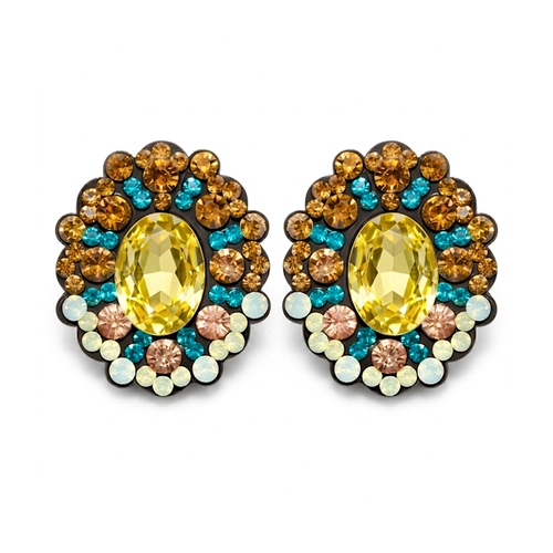 Brinco Perla Cristal Colorido Dourado - Festa e Ocasião Especial