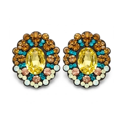 Brinco Perla Cristal Colorido Dourado - Festa e Ocasião Especial