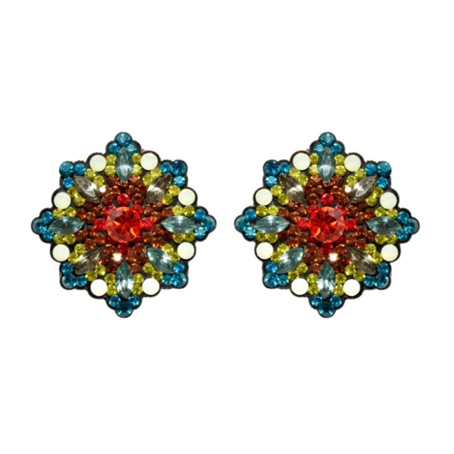 Brinco geométrico com cristais coloridos estilo flor sofisticada
