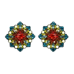 Brinco geométrico com cristais coloridos estilo flor sofisticada