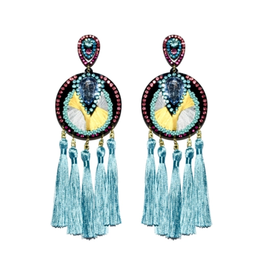 Binco maxi com tassel longo e bordados de seda e miçangas feminino luxuoso