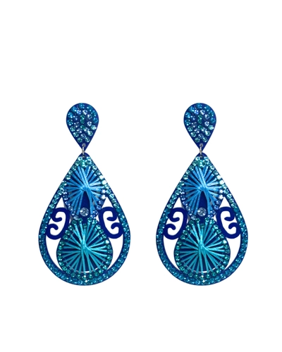 Brinco gota azul turquesa com strass– luxuoso, moderno e chique