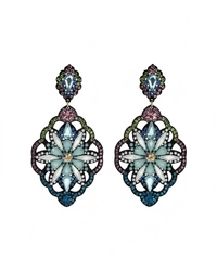 Brinco flor azul com pedrarias e strass colorido – feminino, moderno e elegante