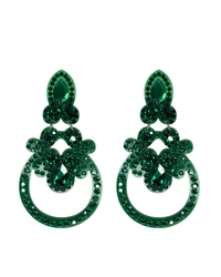 Brinco verde com cristais esmeralda e detalhe circular moderno feminino