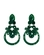 Brinco verde com cristais esmeralda e detalhe circular moderno feminino