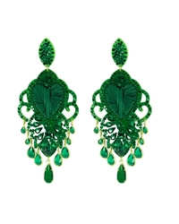 Maxi brinco verde esmeralda com cristais em gota e detalhes pendentes luxuoso