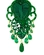 Maxi brinco verde esmeralda com cristais em gota e detalhes pendentes luxuoso