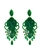 Maxi brinco verde esmeralda com cristais em gota e detalhes pendentes luxuoso