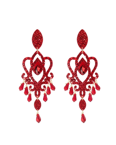 Maxi brinco vermelho com pedrarias em cascata feminino elegante e moderno
