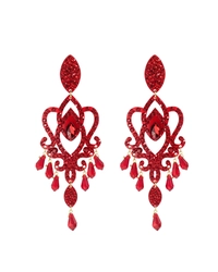 Maxi brinco vermelho com pedrarias em cascata feminino elegante e moderno