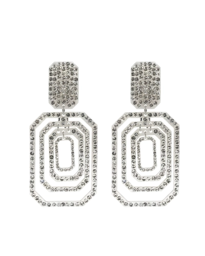 Maxi brinco prata com strass e design geométrico em camadas feminino luxuoso