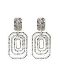 Maxi brinco prata com strass e design geométrico em camadas feminino luxuoso