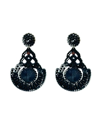 Brinco preto bordado com strass luxuoso e elegante para festas