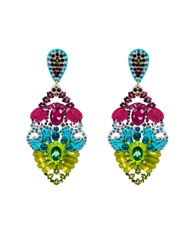 Brinco bordado floral colorido com pedrarias luxuoso e impactante