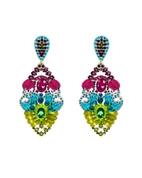 Brinco bordado floral colorido com pedrarias luxuoso e impactante