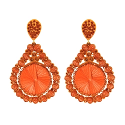Brinco bordado laranja com strass luxuoso e elegante para verão