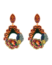 Brinco bordado floral colorido com strass laranja artesanal luxuoso