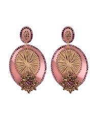 Brinco chique rosa com strass e bordado dourado, elegante para presente