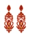Brinco feminino longo com strass coral, pedraria brilhante e estilo luxuoso