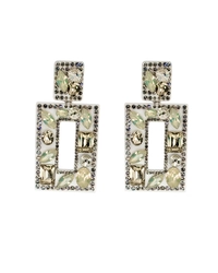 Brinco retangular branco com cristais e strass luxuoso ideal para presente