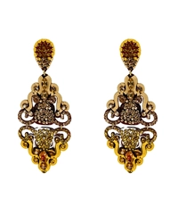Brinco ornamental dourado com cristais em tons quentes elegante e sofisticado